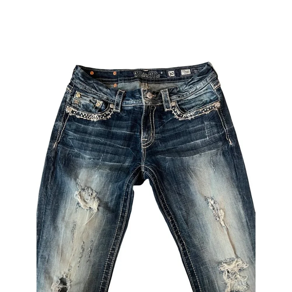 Women's Distressed Blue Jeans - Picture 3 of 9